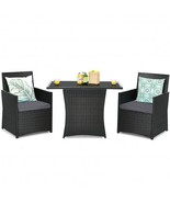3 Pieces Patio Rattan Furniture Set with Cushion and Sofa Armrest-Gray -... - £233.44 GBP