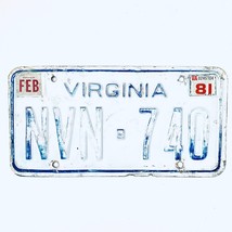 1981 United States Virginia Base Passenger License Plate NVN-740 - £13.21 GBP
