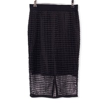 Ann Taylor Black Mesh Overlay Midi Skirt Size 0 - £11.26 GBP