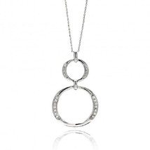 925 Sterling Silver Rhodium Plated Brass Double Open Circle Pendant Necklace - £28.85 GBP