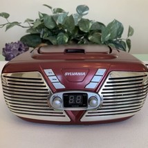 Sylvania Burgundy Retro CD Boombox AM/FM Radio Portable Music Box SRCD211 Tested - $29.09