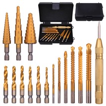 16 Pack Titanium Coated Drill Bit Set With Case, Including 3Pcs, Hole Drilling - £28.22 GBP