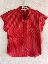 Vintage Levi Strauss Women&#39;s cap Sleeve Button Up stripe Shirt blouse Si... - £12.75 GBP