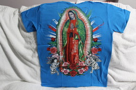 Virgen De Guadalupe Virgin Mary Flowers Cherub Rose T-SHIRT Turquoise - £9.00 GBP