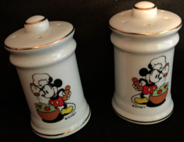 vintage Disney Micky Mouse salt &amp; pepper shaker gold trim white - $7.18