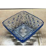 Vintage Imperial Glass Block Diamond Ice Blue Square Bowl Starburst Bottom - $27.96