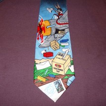 Bugs Bunny Airplane Novelty Necktie 56&quot; 100% Polyester 1997 Looney Tunes Stamp  - £10.19 GBP