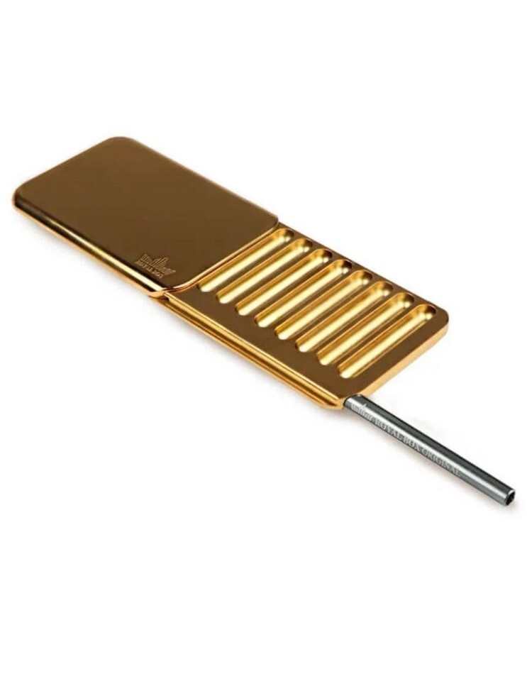 8 Slot Royal Box 24K Gold Plated Luxury Snuff Box w/ Built In 3” Metal Straw Item image 2