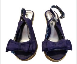 Charlotte Russe Shoes Women 6 Wedge Heel Peep Toe Purple Fabric Sandals - £14.84 GBP