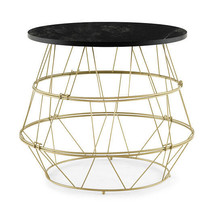 Round Metal Frame End Table with Removable Top-Golden - Color: Golden - £37.19 GBP