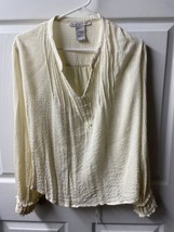 American Rag Long Sleeved V Neck Blouse Womens Large Cream Gold Ties in Back - £10.20 GBP