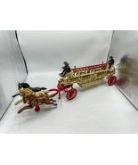 Vintage Cast Iron Horse Drawn Fire Ladder Truck 3 Horses 2 Firemen 2 Lad... - $168.14 CAD