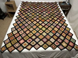 Vtg Hand Crochet Granny Square Afghan Throw Blanket Multicolor 54x76” - £59.34 GBP