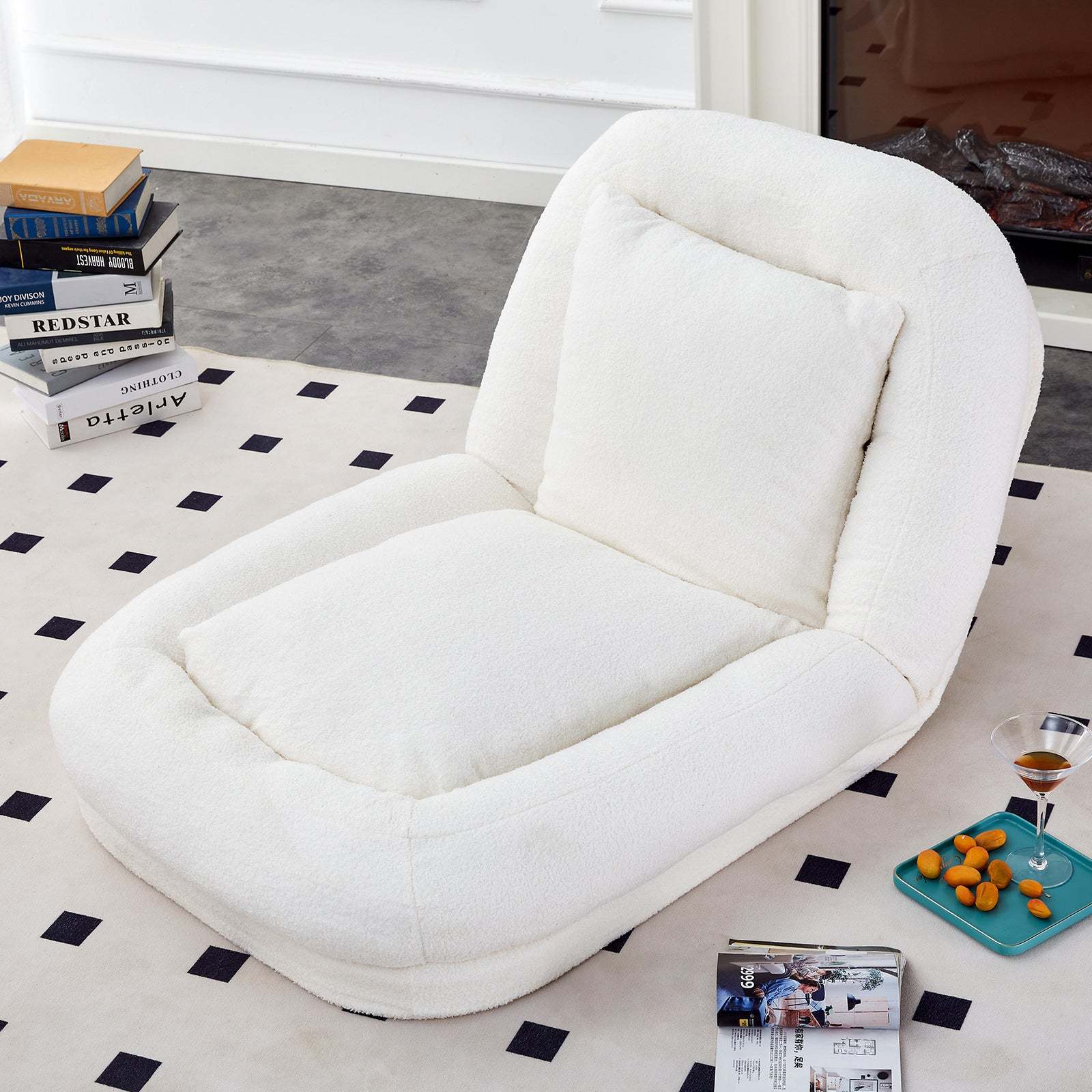 Modern Folding Beige Teddy Sofa Chair: Adjustable for Gaming & Relaxation Item image 2