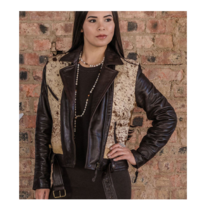 STS Ranchwear Brown Women&#39;s Cow Print Leather Jacket - £233.61 GBP