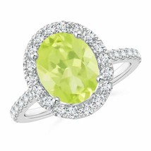 ANGARA 10x8MM Peridot Halo Ring with Diamond Accents for Women in 14K Solid Gold - £1,027.60 GBP