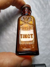Antique Poison Bottle Amber Brown Glass Dauber Skull Bones TINCT Iodine K4 Base - £34.35 GBP