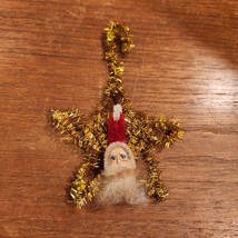VINTAGE CHRISTMAS SANTA FACE CLAY/Chenille/GOLD PIPE CLEANER Ornament - $20.17 CAD