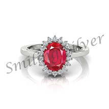 Naturel 5 CT Coupe Ovale Rouge Rubis 14K Plaqué or Blanc Bague Anniversaire pour - £47.78 GBP