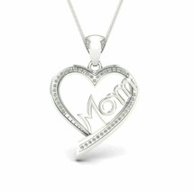 Solid 0.13Ct Round Diamond Mom Heart Pendant For Women&#39;s 14Carat White Gold Over - £80.41 GBP