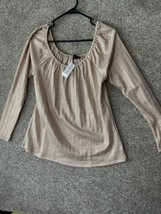 Lane Bryant Off Shoulder Metallic Tan Shimmer Long Sleeve Blouse Shirt Sz 10/12 - £25.82 GBP