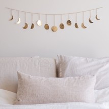 Moon Phase Wall Decor Handmade Hammered Gold Metal 13 Moons 36&quot; Garland Phases o - £31.13 GBP
