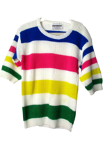 Knit Waves Pullover Sweater Women&#39;s Size 12 Rainbow Striped Crew Neck 3/4 Sleeve - £12.65 GBP