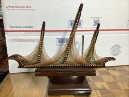 Mid Century String Art Sailboat Ship Wooden Free Standing 9 X13Handcrafted - $19.02