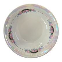 Vintage German Porcelain Bowl Iridescent Luster Rim Pink Roses Cottageco... - $23.40