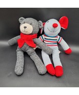 Lot Of 2 Dan Dee Collector’s Choice Sock Monkey Bear &amp; Gray Mouse Stripe... - $20.25 CAD