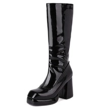 Platform Women‘s High Knee Boots Autumn Winter Patent Leather Knee High Boots Wo - £63.52 GBP