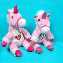 Unicorn Pink White Valentine Plush Stuffed Animal Glitter Horn XOXO 10" lot of 2 - £18.19 GBP