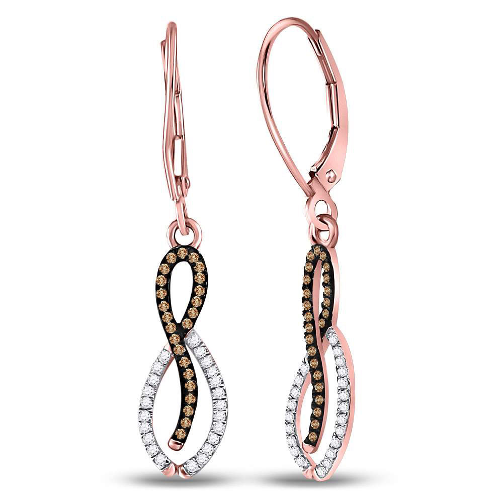 Primary image for 10kt Rose Gold Womens Round Red Color Enhanced Diamond Dangle Earrings 1/4 Cttw