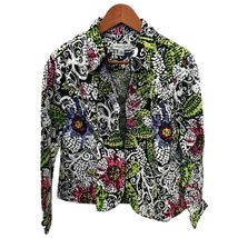 Coldwater Creek Y2k Retro Green White Floral Zip Up Jacket Size MP Mediu... - $59.99