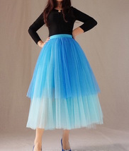 Hot Pink Red Tiered Tulle Maxi Skirt Outfit Women Plus Size Pleated Tulle Skirt image 7