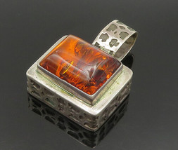 925 Sterling Silver - Vintage Cabochon Cut Square Baltic Amber Pendant - PT20245 - £98.40 GBP