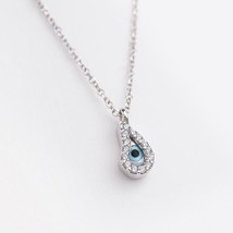 Paisley Evil Eye Necklace in 14k White Gold/Greek Evil Eye/ Protection Necklace - $252.26