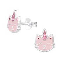 Caticorn 925 Silver Stud Earrings with Crystals - £11.15 GBP