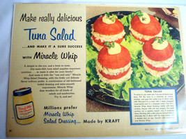 1953 Color Ad Kraft Miracle Whip Salad Dressing With Tuna Salad Recipe - £6.28 GBP