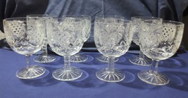 8 Pressed Glass Cut Pinwheel Strawberry Cut Bands on Stem Water Goblets - $75.00