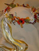 Golden Meadow  - Silk Flower Natural style Head Wreath/ Renaissance /Wed... - £39.56 GBP