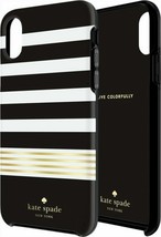 NEW Kate Spade NY Black/White Stripes iPhone XS X Hard Shell Case Gold Trim - $28.17