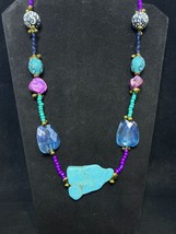 New Chico&#39;s Blue, Purple, White And Turquois Beaded Necklace 37&quot; (4223) - $24.75