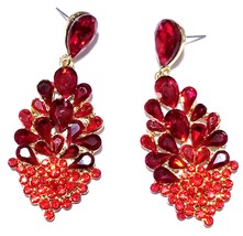 Bridal Drop Earrings, Bridesmaid Rhinestone Earrings, 2.6 Inch Red Pageant Jewel - £29.78 GBP