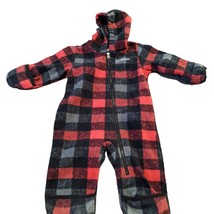 Columbia Red Blue Plaid  Hooded One Piece Fleece Outerwear Baby Kids 6-12 months - £15.03 GBP