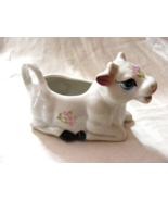 Vintage Art Pottery Ceramic Cow Creamer Pitcher Blue Eyes Pink - €27,35 EUR