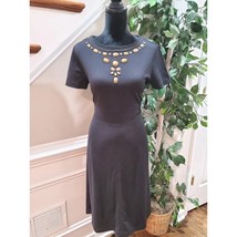 East 5Th Women Black Polyester Round Neck Short Sleeve Knee Length Dress Size 8 - $37.62