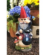 Large Whimsical Gnome On Toadstool Mushroom With Solar LED Lantern Light... - £52.34 GBP