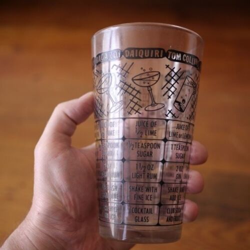 Vintage Mid Century Federal Thick Glass 7 Printed Recipes Cocktail Glass... - £27.54 GBP