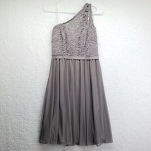 Davids Bridal Gray One Shoulder Lace F15711 Bridesmaid Dress Sz 2 Zipper Back - $29.70